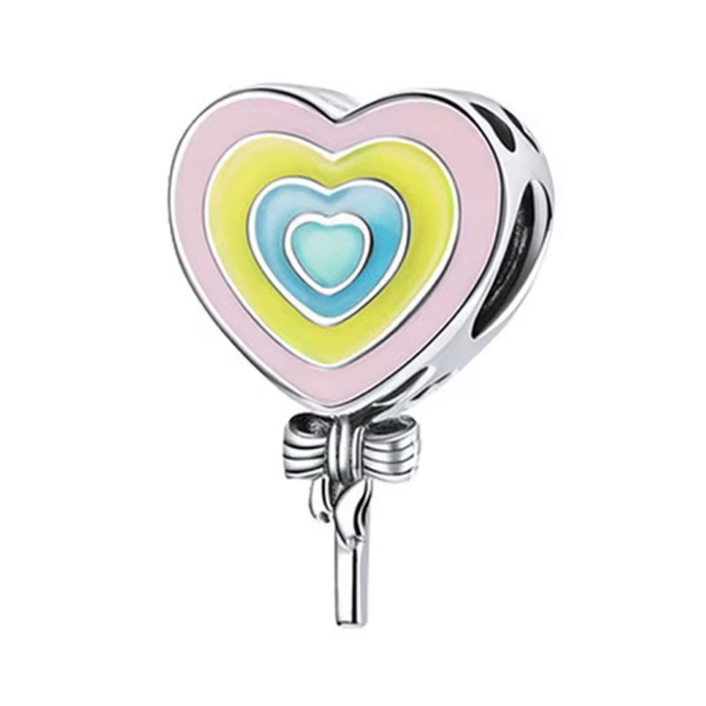 Colorful Heart Balloon Silver Tone European Charm - Collectible Limited Edition